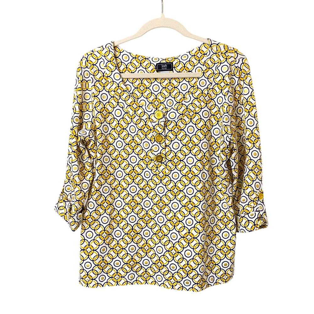 Lark lane multicolored circle abstract design print artsy blouse size medium